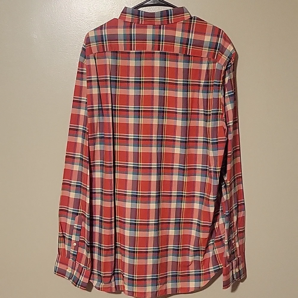 J. Crew Factory Red White & Blue Pop-Over Plaid Longsleeve Shirt‎ Mens Size XL